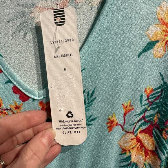 NWT Olive + Oak Size Medium Boho Cottage Maxi Dress Mint Green Floral Knit Comfy - Picture 9 of 9